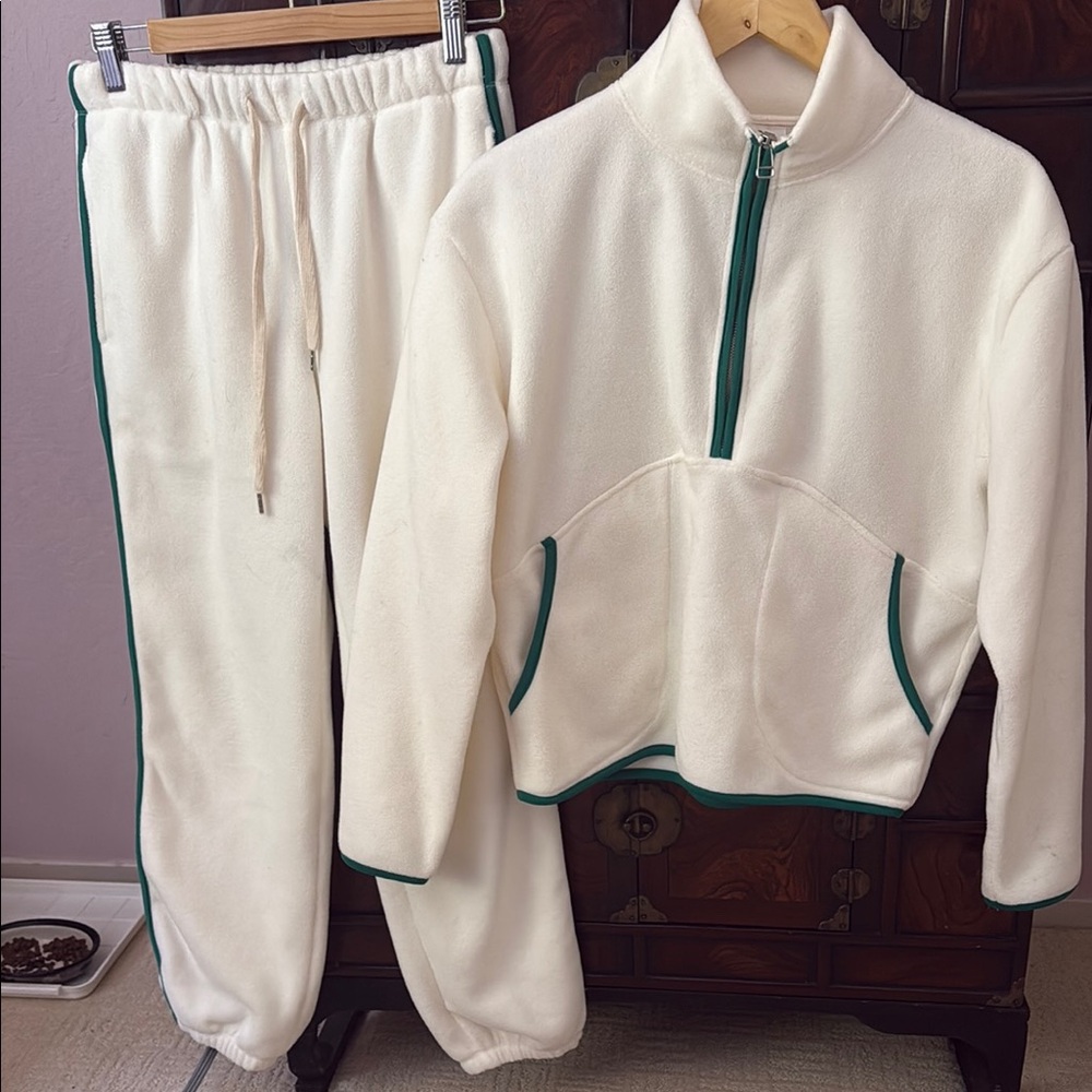 White and Green SUNDRY Fleece Tracksuit
